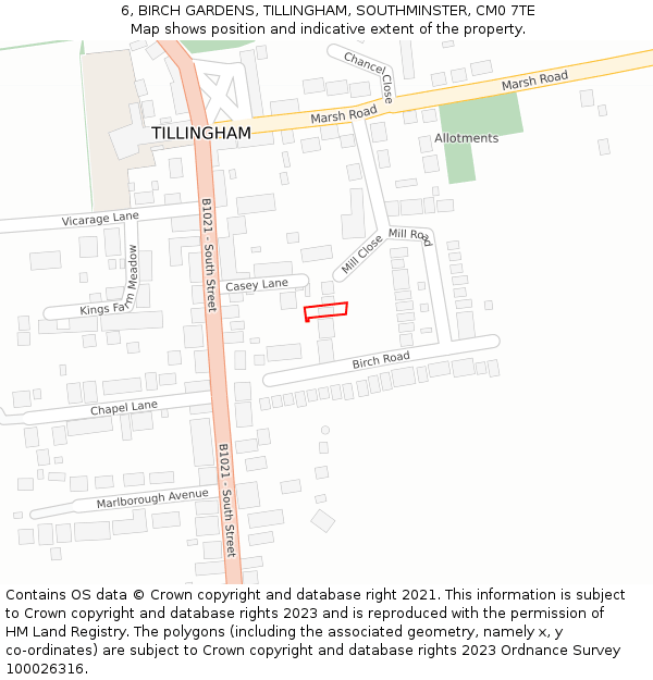 6, BIRCH GARDENS, TILLINGHAM, SOUTHMINSTER, CM0 7TE: Location map and indicative extent of plot