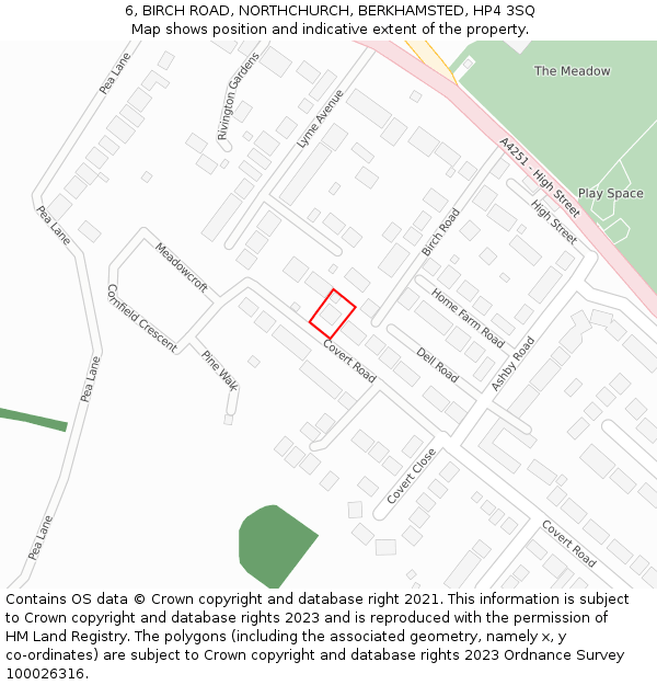 6, BIRCH ROAD, NORTHCHURCH, BERKHAMSTED, HP4 3SQ: Location map and indicative extent of plot