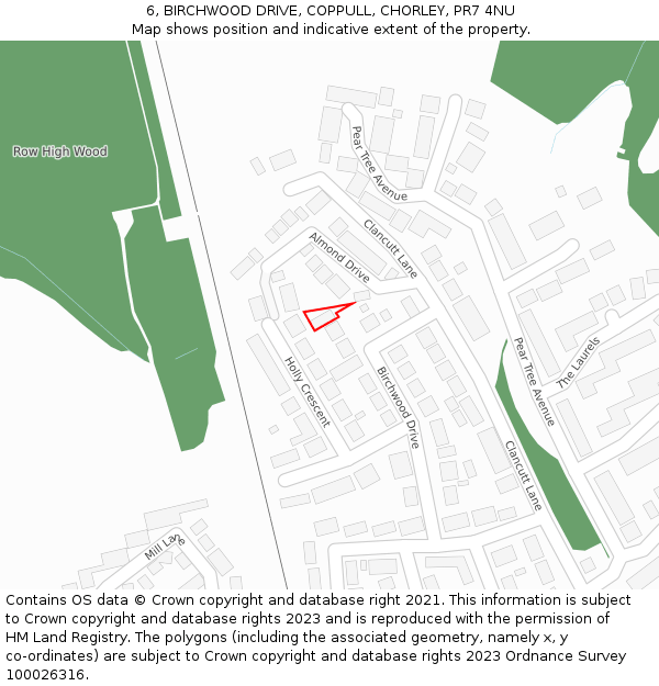 6, BIRCHWOOD DRIVE, COPPULL, CHORLEY, PR7 4NU: Location map and indicative extent of plot