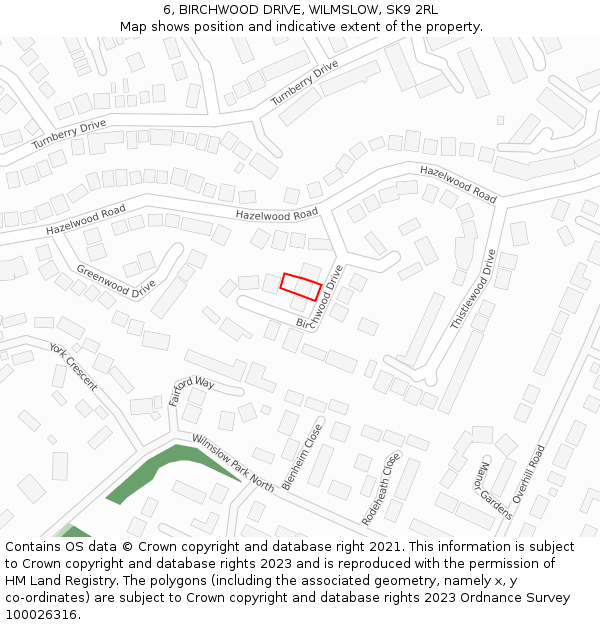 6, BIRCHWOOD DRIVE, WILMSLOW, SK9 2RL: Location map and indicative extent of plot