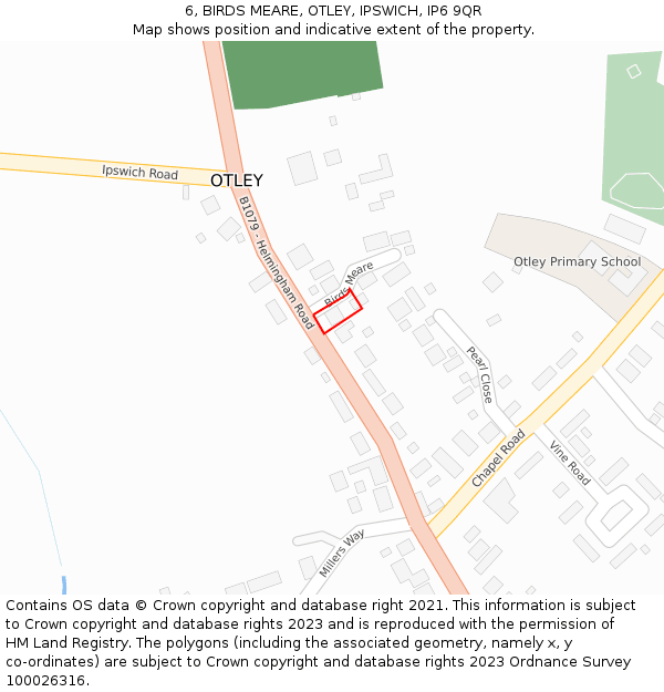 6, BIRDS MEARE, OTLEY, IPSWICH, IP6 9QR: Location map and indicative extent of plot