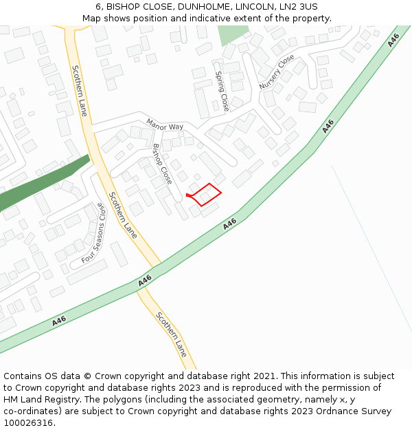 6, BISHOP CLOSE, DUNHOLME, LINCOLN, LN2 3US: Location map and indicative extent of plot