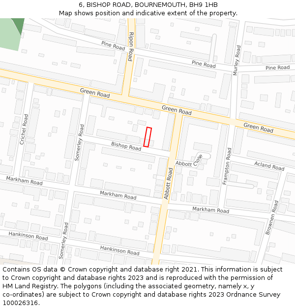 6, BISHOP ROAD, BOURNEMOUTH, BH9 1HB: Location map and indicative extent of plot