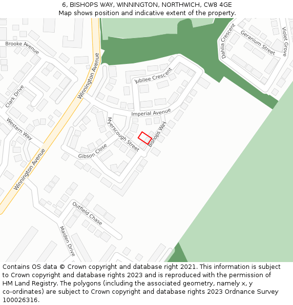 6, BISHOPS WAY, WINNINGTON, NORTHWICH, CW8 4GE: Location map and indicative extent of plot