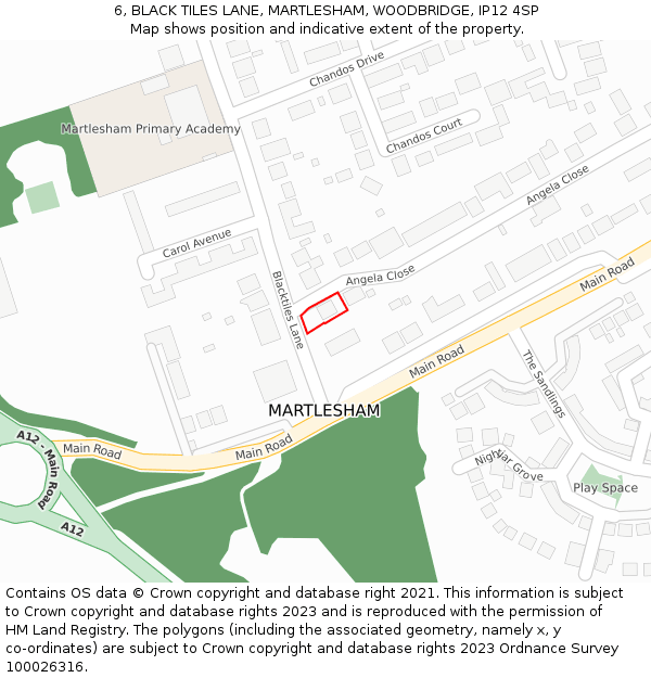6, BLACK TILES LANE, MARTLESHAM, WOODBRIDGE, IP12 4SP: Location map and indicative extent of plot
