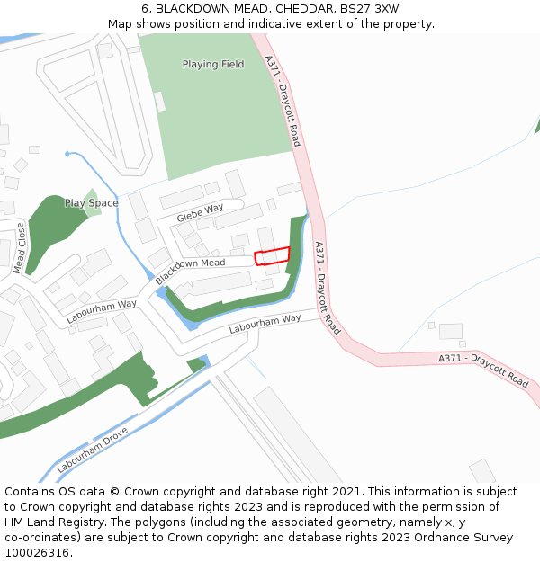 6, BLACKDOWN MEAD, CHEDDAR, BS27 3XW: Location map and indicative extent of plot