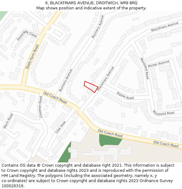 6, BLACKFRIARS AVENUE, DROITWICH, WR9 8RQ: Location map and indicative extent of plot
