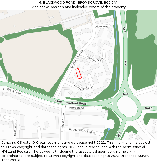 6, BLACKWOOD ROAD, BROMSGROVE, B60 1AN: Location map and indicative extent of plot