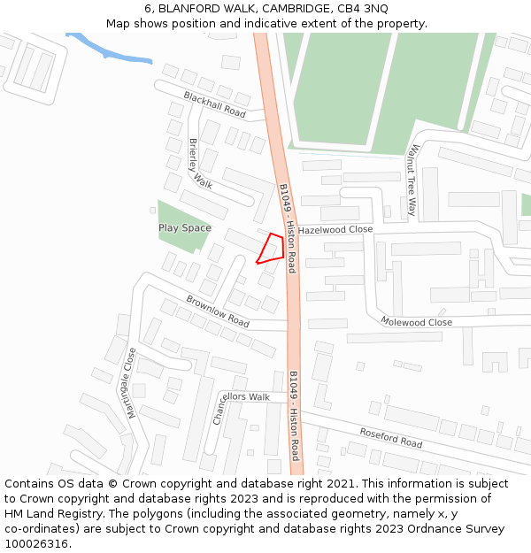 6, BLANFORD WALK, CAMBRIDGE, CB4 3NQ: Location map and indicative extent of plot