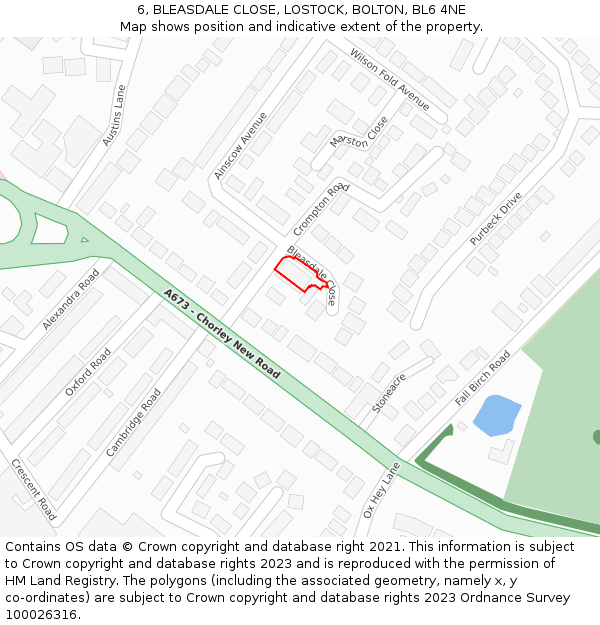 6, BLEASDALE CLOSE, LOSTOCK, BOLTON, BL6 4NE: Location map and indicative extent of plot