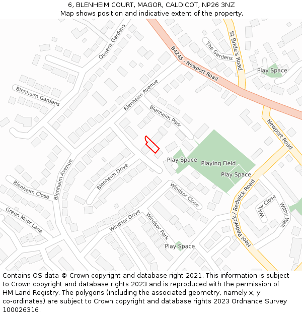 6, BLENHEIM COURT, MAGOR, CALDICOT, NP26 3NZ: Location map and indicative extent of plot