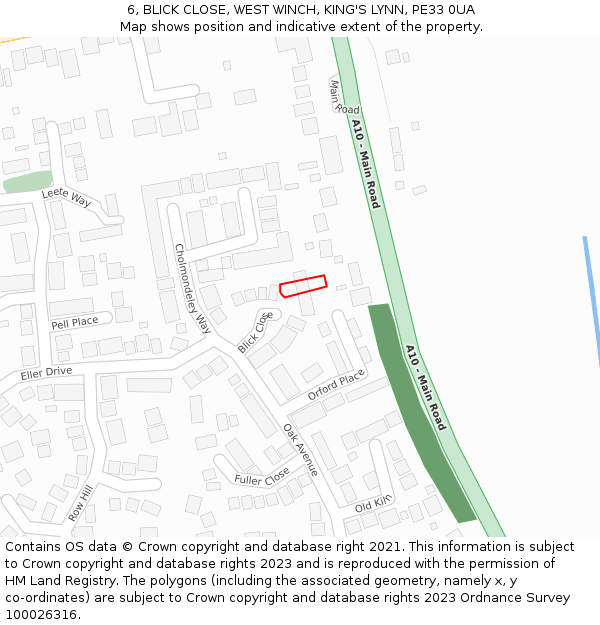 6, BLICK CLOSE, WEST WINCH, KING'S LYNN, PE33 0UA: Location map and indicative extent of plot