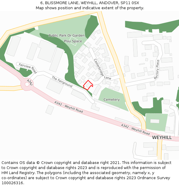 6, BLISSMORE LANE, WEYHILL, ANDOVER, SP11 0SX: Location map and indicative extent of plot