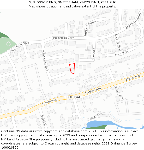 6, BLOSSOM END, SNETTISHAM, KING'S LYNN, PE31 7UP: Location map and indicative extent of plot