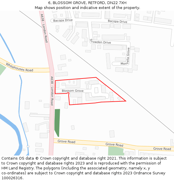 6, BLOSSOM GROVE, RETFORD, DN22 7XH: Location map and indicative extent of plot