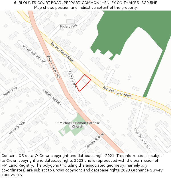 6, BLOUNTS COURT ROAD, PEPPARD COMMON, HENLEY-ON-THAMES, RG9 5HB: Location map and indicative extent of plot