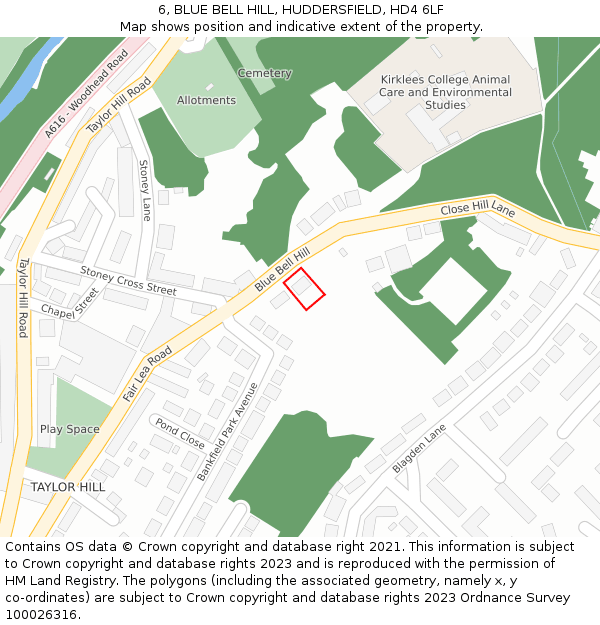 6, BLUE BELL HILL, HUDDERSFIELD, HD4 6LF: Location map and indicative extent of plot