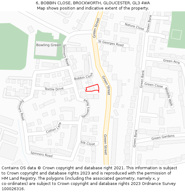 6, BOBBIN CLOSE, BROCKWORTH, GLOUCESTER, GL3 4WA: Location map and indicative extent of plot
