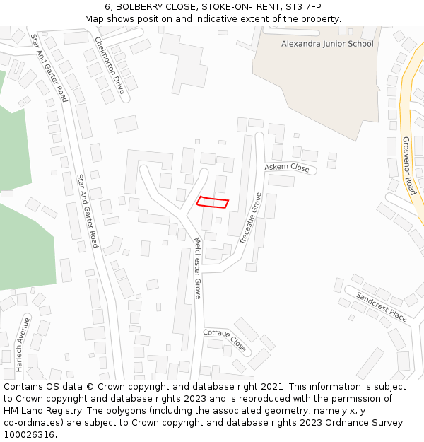 6, BOLBERRY CLOSE, STOKE-ON-TRENT, ST3 7FP: Location map and indicative extent of plot