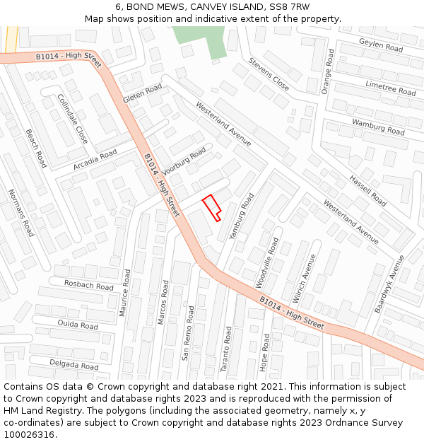 6, BOND MEWS, CANVEY ISLAND, SS8 7RW: Location map and indicative extent of plot
