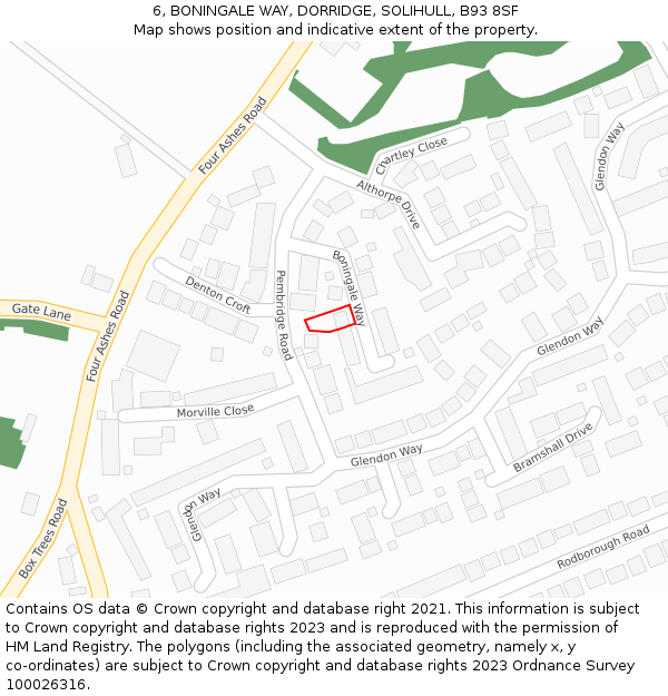 6, BONINGALE WAY, DORRIDGE, SOLIHULL, B93 8SF: Location map and indicative extent of plot