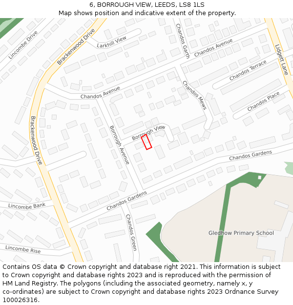 6, BORROUGH VIEW, LEEDS, LS8 1LS: Location map and indicative extent of plot