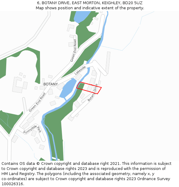 6, BOTANY DRIVE, EAST MORTON, KEIGHLEY, BD20 5UZ: Location map and indicative extent of plot