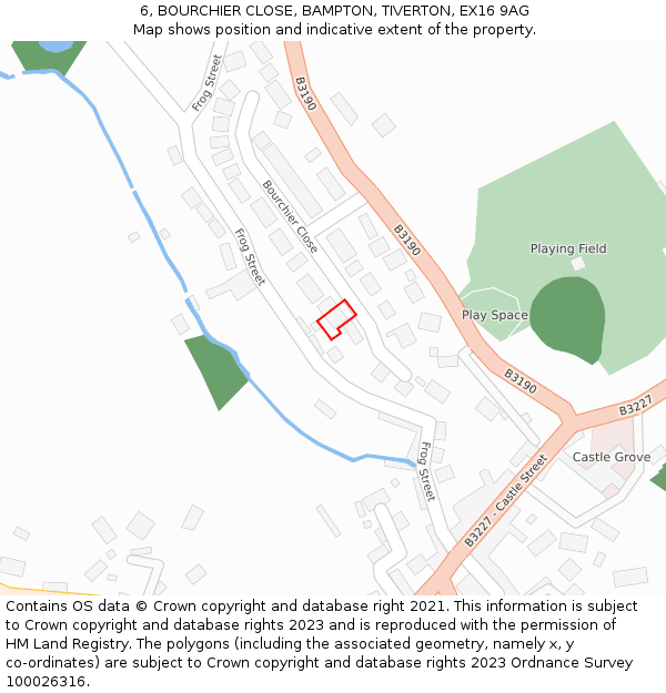 6, BOURCHIER CLOSE, BAMPTON, TIVERTON, EX16 9AG: Location map and indicative extent of plot