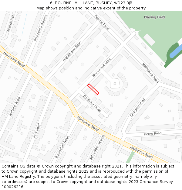 6, BOURNEHALL LANE, BUSHEY, WD23 3JR: Location map and indicative extent of plot
