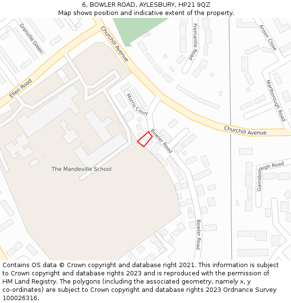 6, BOWLER ROAD, AYLESBURY, HP21 9QZ: Location map and indicative extent of plot