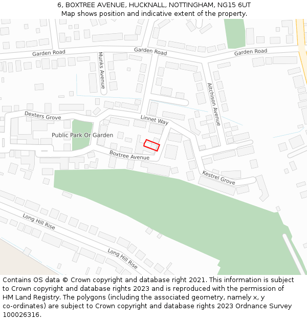 6, BOXTREE AVENUE, HUCKNALL, NOTTINGHAM, NG15 6UT: Location map and indicative extent of plot