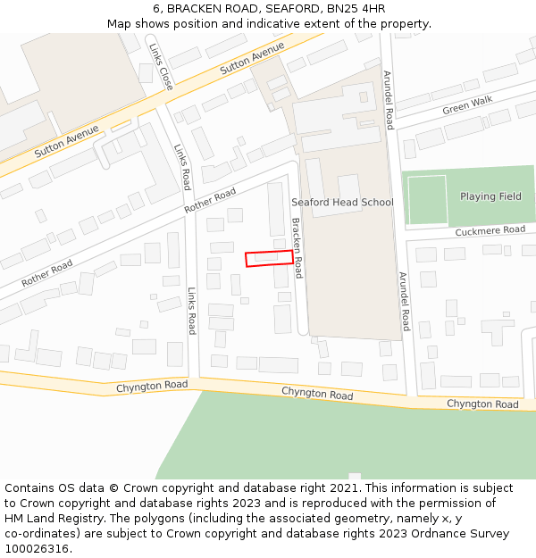 6, BRACKEN ROAD, SEAFORD, BN25 4HR: Location map and indicative extent of plot