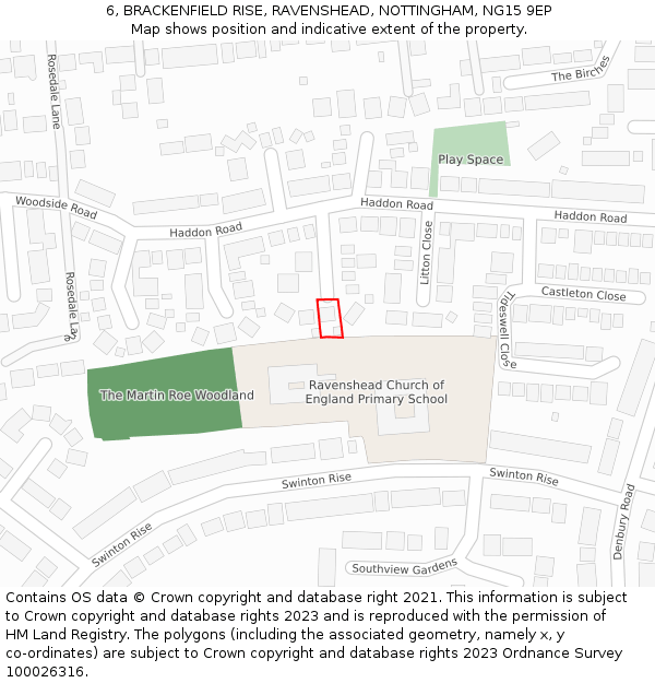 6, BRACKENFIELD RISE, RAVENSHEAD, NOTTINGHAM, NG15 9EP: Location map and indicative extent of plot