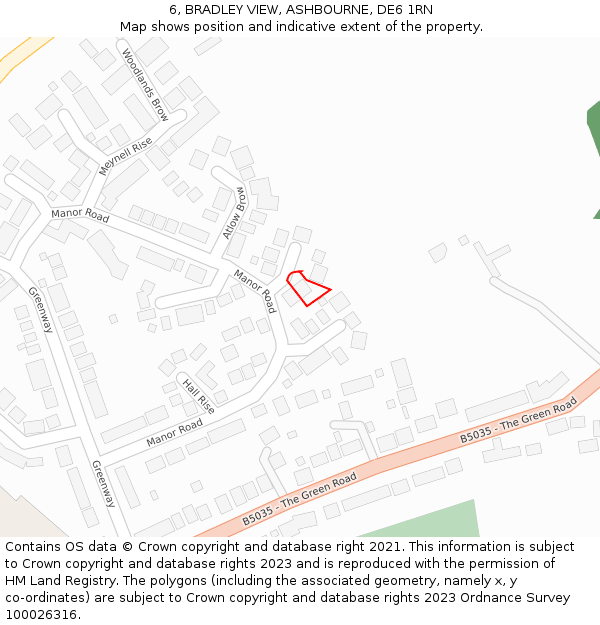 6, BRADLEY VIEW, ASHBOURNE, DE6 1RN: Location map and indicative extent of plot