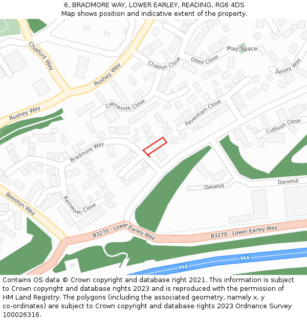 6, BRADMORE WAY, LOWER EARLEY, READING, RG6 4DS: Location map and indicative extent of plot