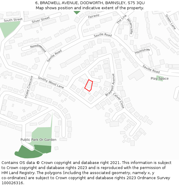 6, BRADWELL AVENUE, DODWORTH, BARNSLEY, S75 3QU: Location map and indicative extent of plot