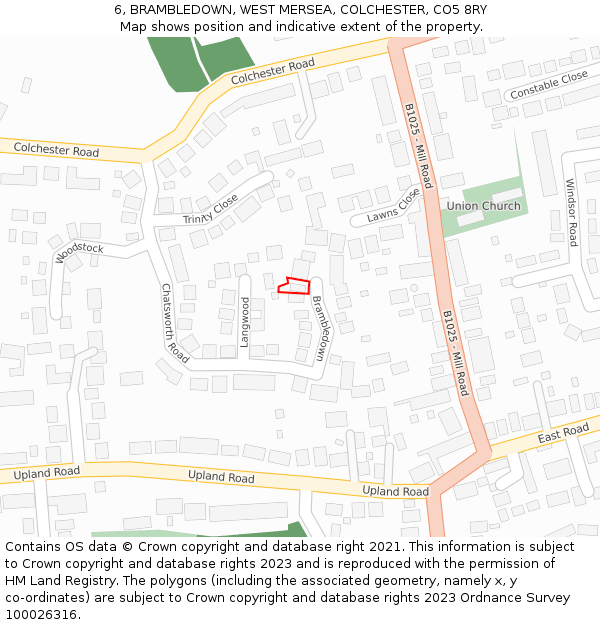 6, BRAMBLEDOWN, WEST MERSEA, COLCHESTER, CO5 8RY: Location map and indicative extent of plot
