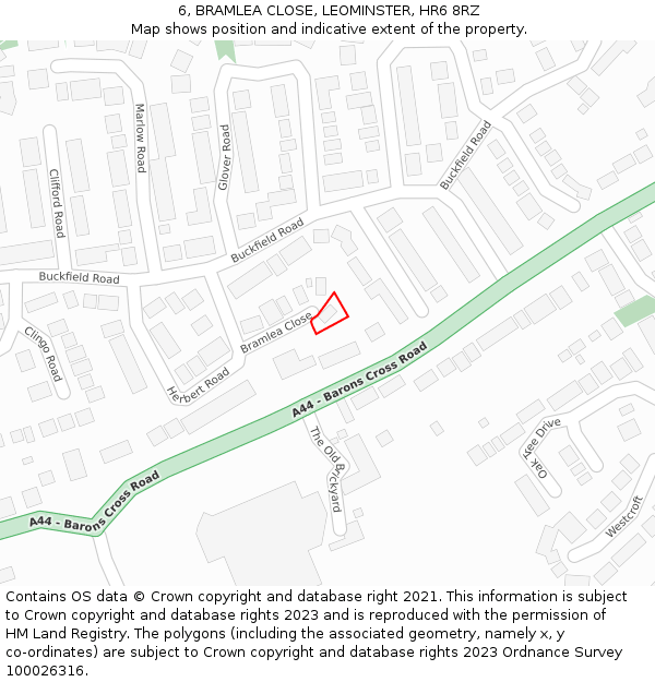 6, BRAMLEA CLOSE, LEOMINSTER, HR6 8RZ: Location map and indicative extent of plot