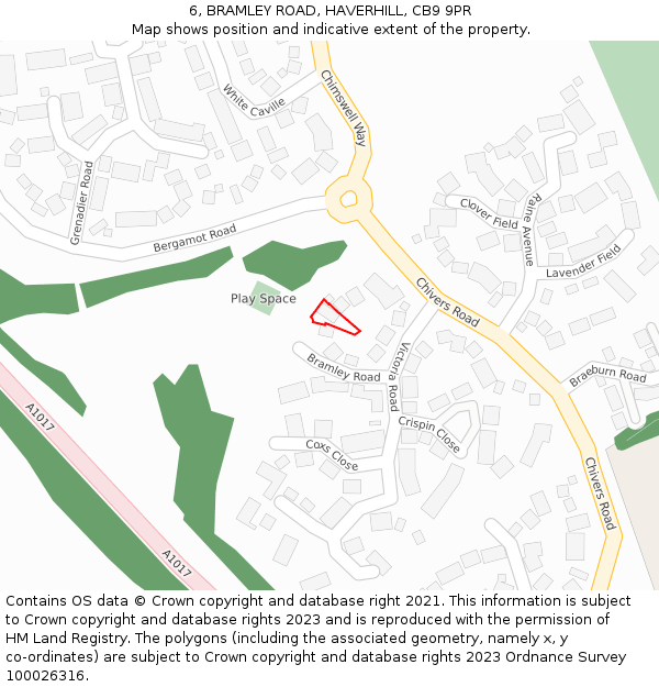 6, BRAMLEY ROAD, HAVERHILL, CB9 9PR: Location map and indicative extent of plot