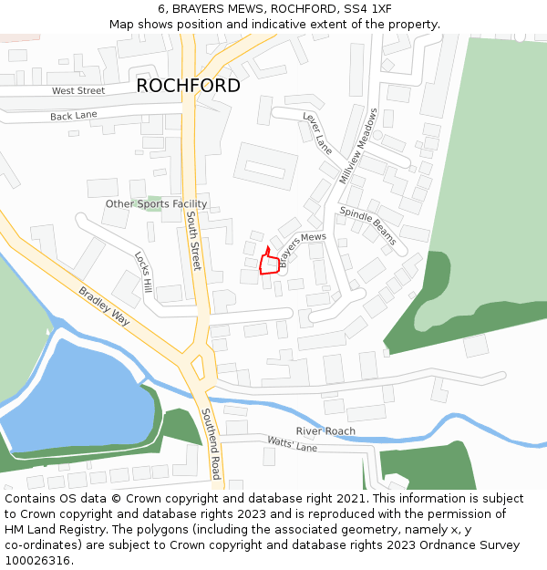 6, BRAYERS MEWS, ROCHFORD, SS4 1XF: Location map and indicative extent of plot