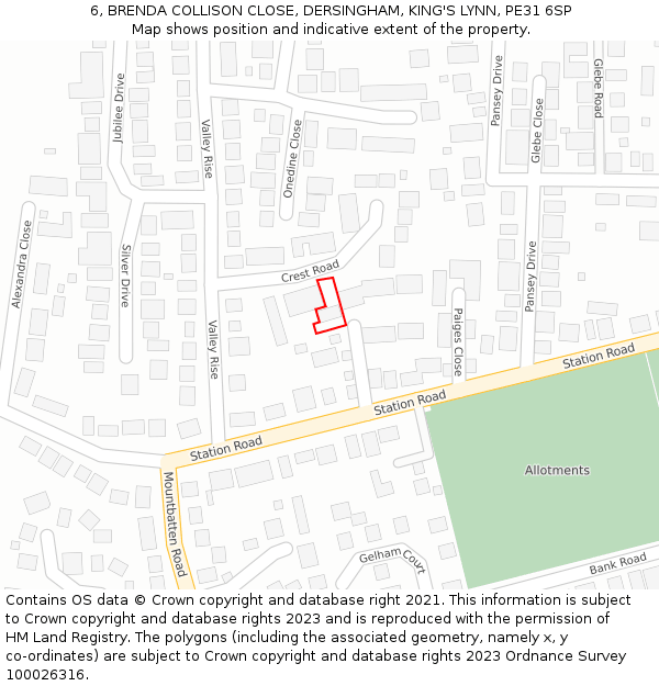 6, BRENDA COLLISON CLOSE, DERSINGHAM, KING'S LYNN, PE31 6SP: Location map and indicative extent of plot