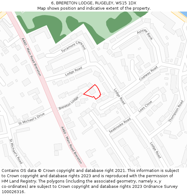 6, BRERETON LODGE, RUGELEY, WS15 1DX: Location map and indicative extent of plot