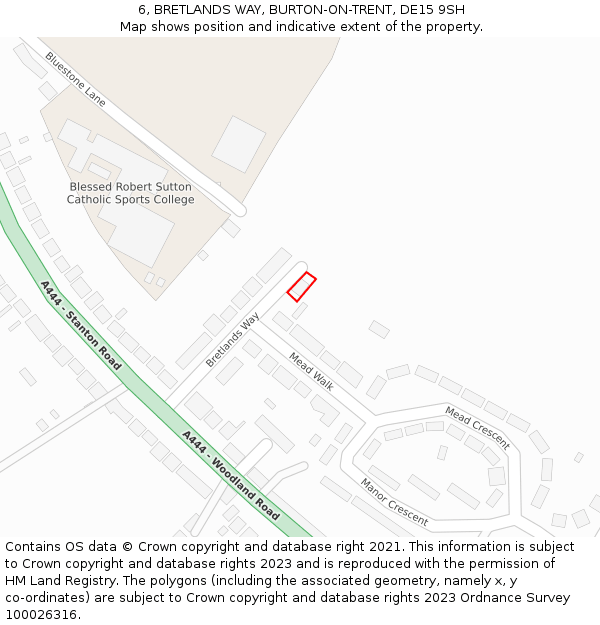 6, BRETLANDS WAY, BURTON-ON-TRENT, DE15 9SH: Location map and indicative extent of plot