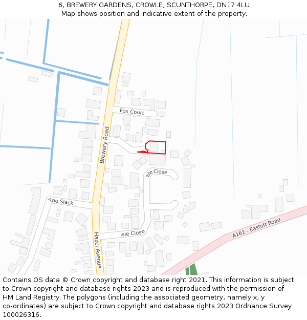 6, BREWERY GARDENS, CROWLE, SCUNTHORPE, DN17 4LU: Location map and indicative extent of plot