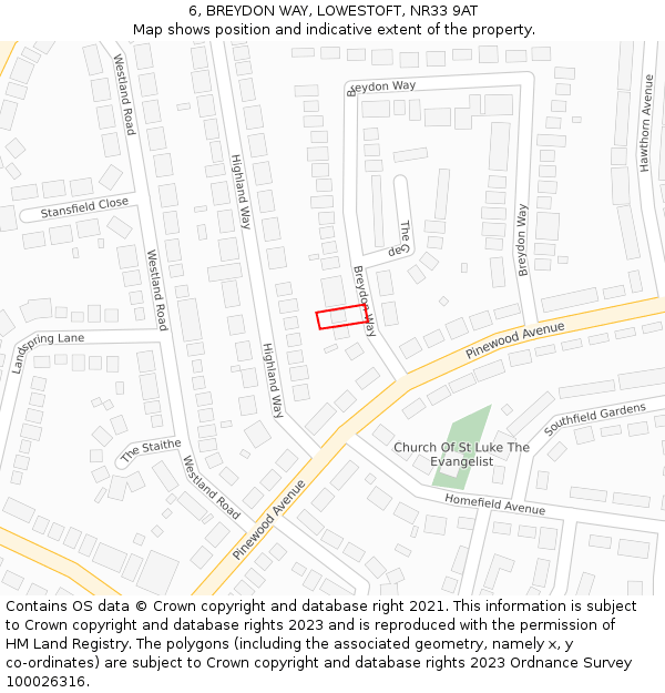 6, BREYDON WAY, LOWESTOFT, NR33 9AT: Location map and indicative extent of plot