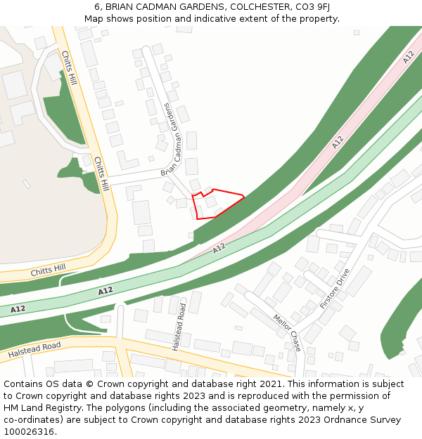 6, BRIAN CADMAN GARDENS, COLCHESTER, CO3 9FJ: Location map and indicative extent of plot