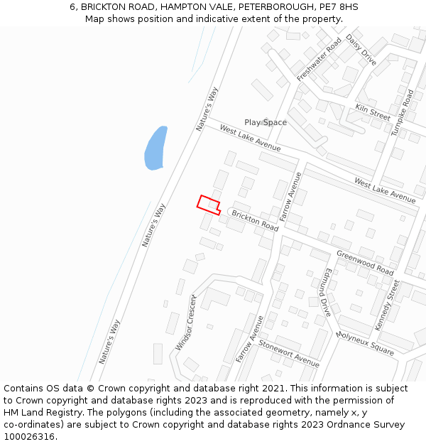 6, BRICKTON ROAD, HAMPTON VALE, PETERBOROUGH, PE7 8HS: Location map and indicative extent of plot