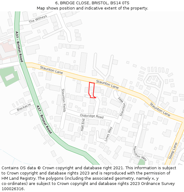 6, BRIDGE CLOSE, BRISTOL, BS14 0TS: Location map and indicative extent of plot