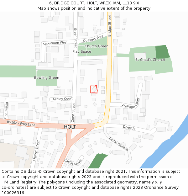 6, BRIDGE COURT, HOLT, WREXHAM, LL13 9JX: Location map and indicative extent of plot