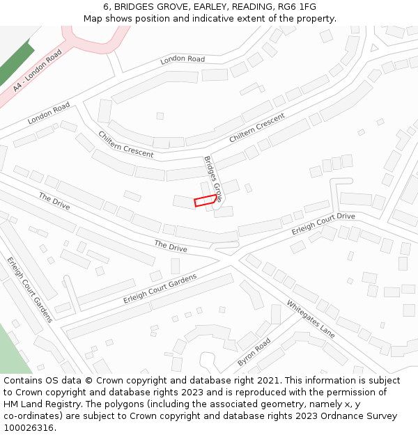 6, BRIDGES GROVE, EARLEY, READING, RG6 1FG: Location map and indicative extent of plot